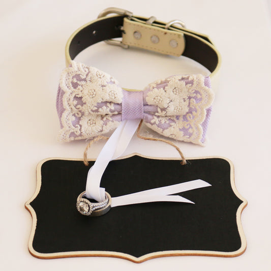 Handmade Lilac bow tie collar and Small Chalkboards Signs, Proposal, Bridal Sign, Dog Ring Bearer, Marry me, M to XXL collar , Wedding dog collar