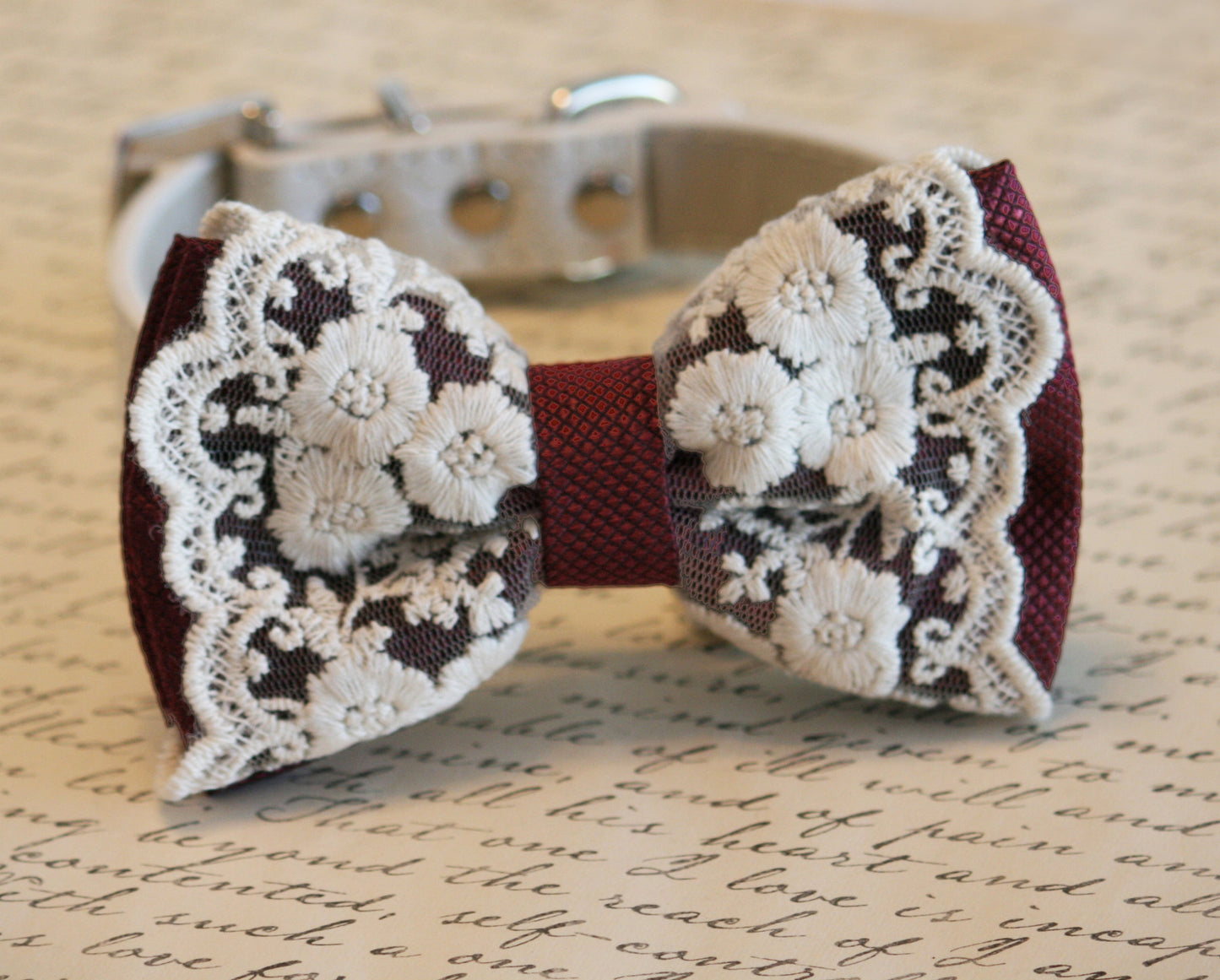 Burgundy Dog Bow Tie collar, Lace Bow tie, burgundy, Color of the year , Wedding dog collar