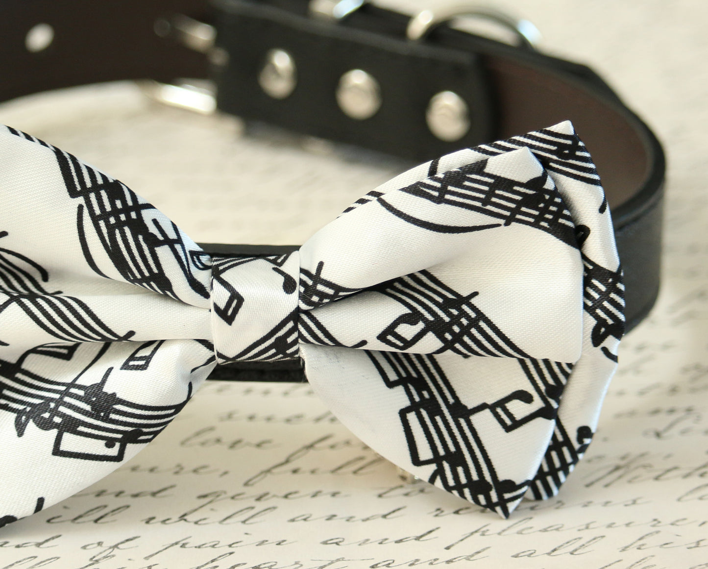 Black and white Dog Bow Tie collar, Pet accessory, Music Note , Wedding dog collar