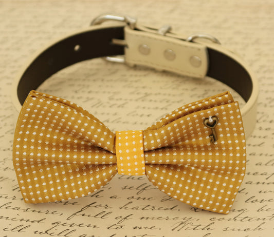 Mustard Dog Bow Tie attached to collar, Pet accessory, Charm, Dog birthday , Wedding dog collar
