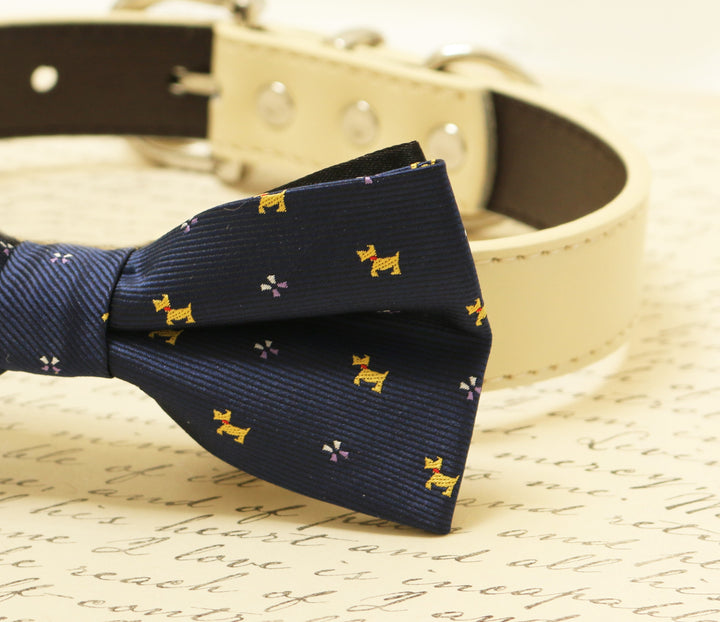 Navy dog Bow tie attached to collar, Pet wedding accessory, dog birthday , Wedding dog collar