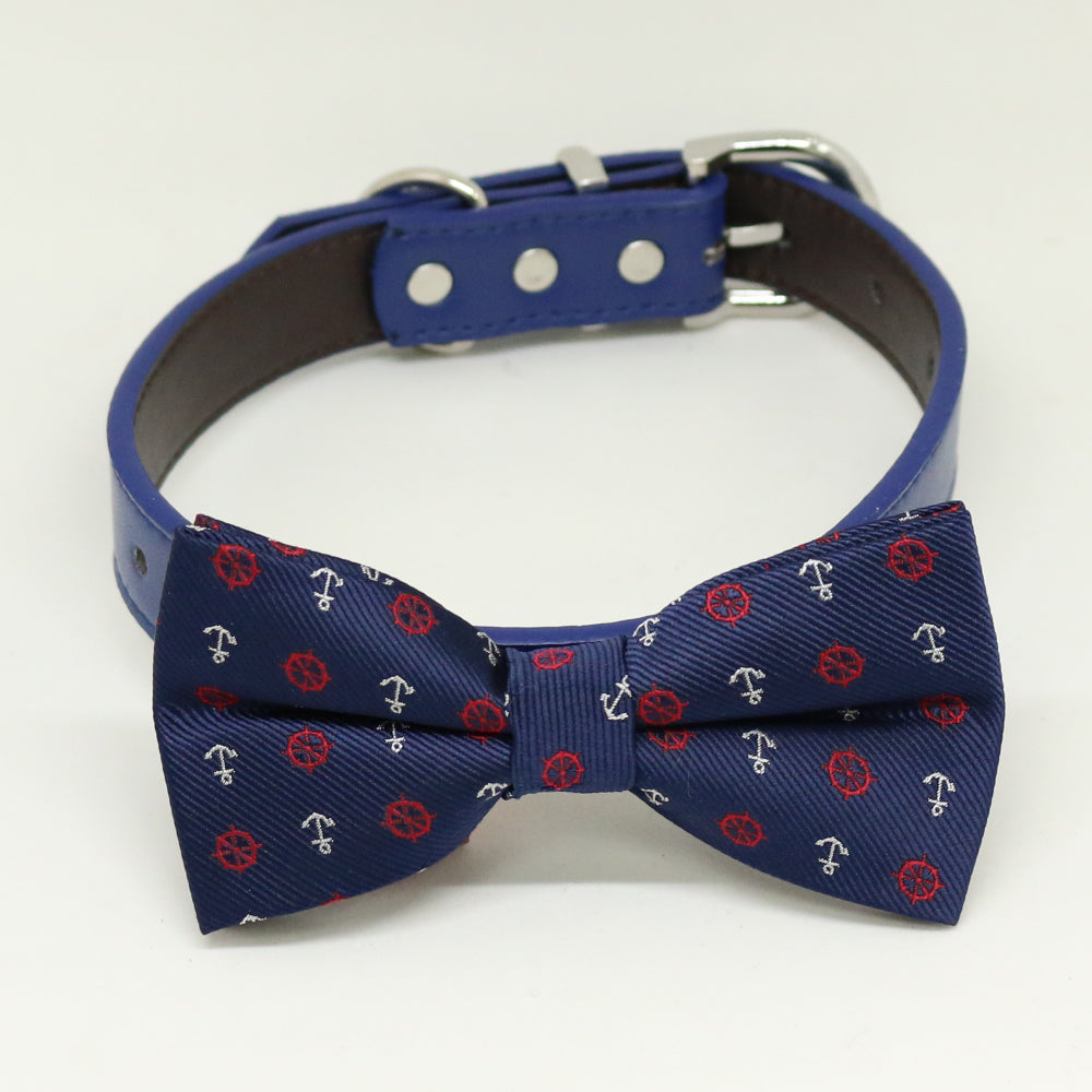 Navy Dog Bow Tie Collar,Anchor Bow tie, Navy blue dog collar , Wedding dog collar