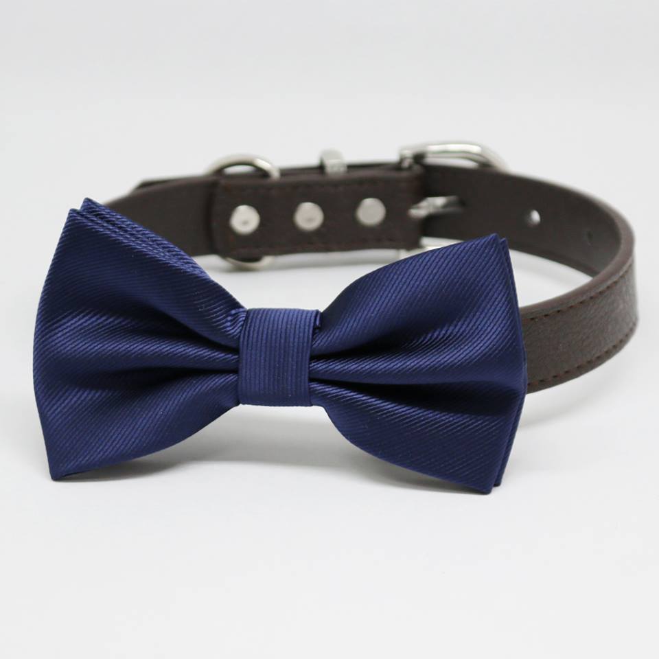 Navy Dog Bow Tie collar, Chic, Pet wedding accessory, One of a Kind, Puppy Birthday, Gift , Wedding dog collar