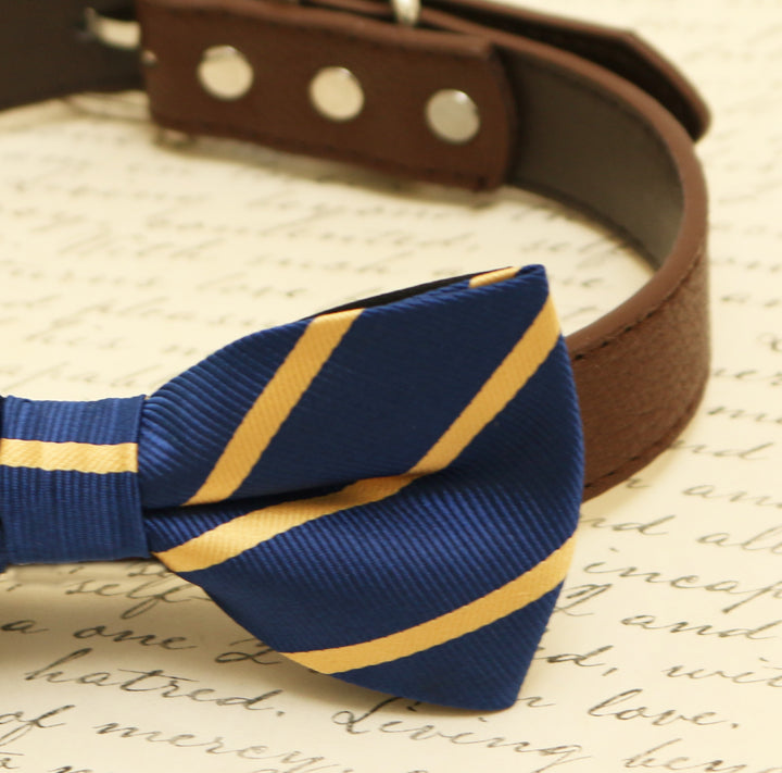 Navy dog bow tie attached to collar, pet wedding, Navy and gold wedding , Wedding dog collar