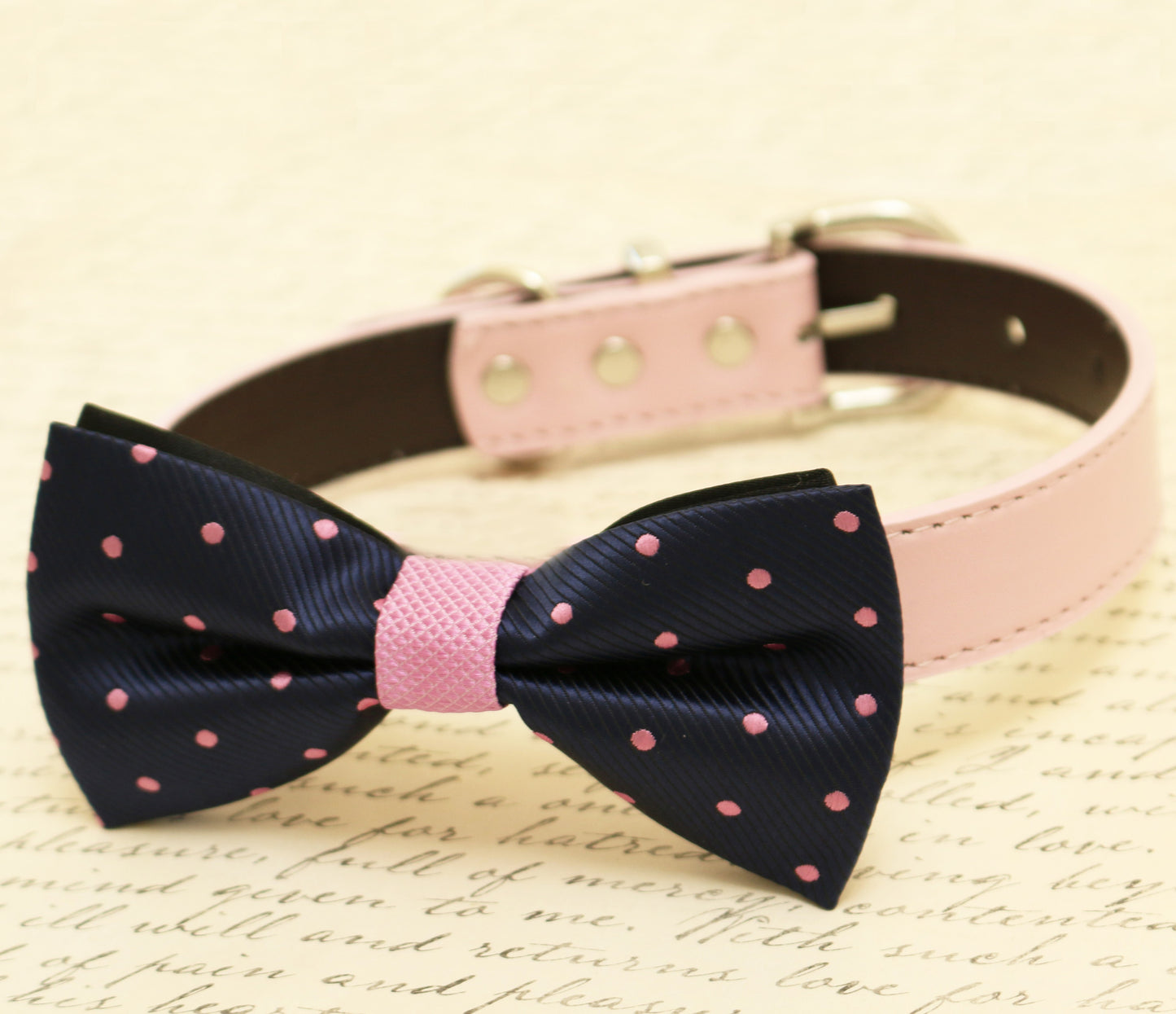 Navy and Lavender dog Bow tie attached to collar, Navy Wedding , Wedding dog collar