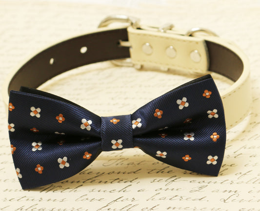 Navy dog Bow tie attached to collar, Pet wedding accessory, dog birthday gift , Wedding dog collar