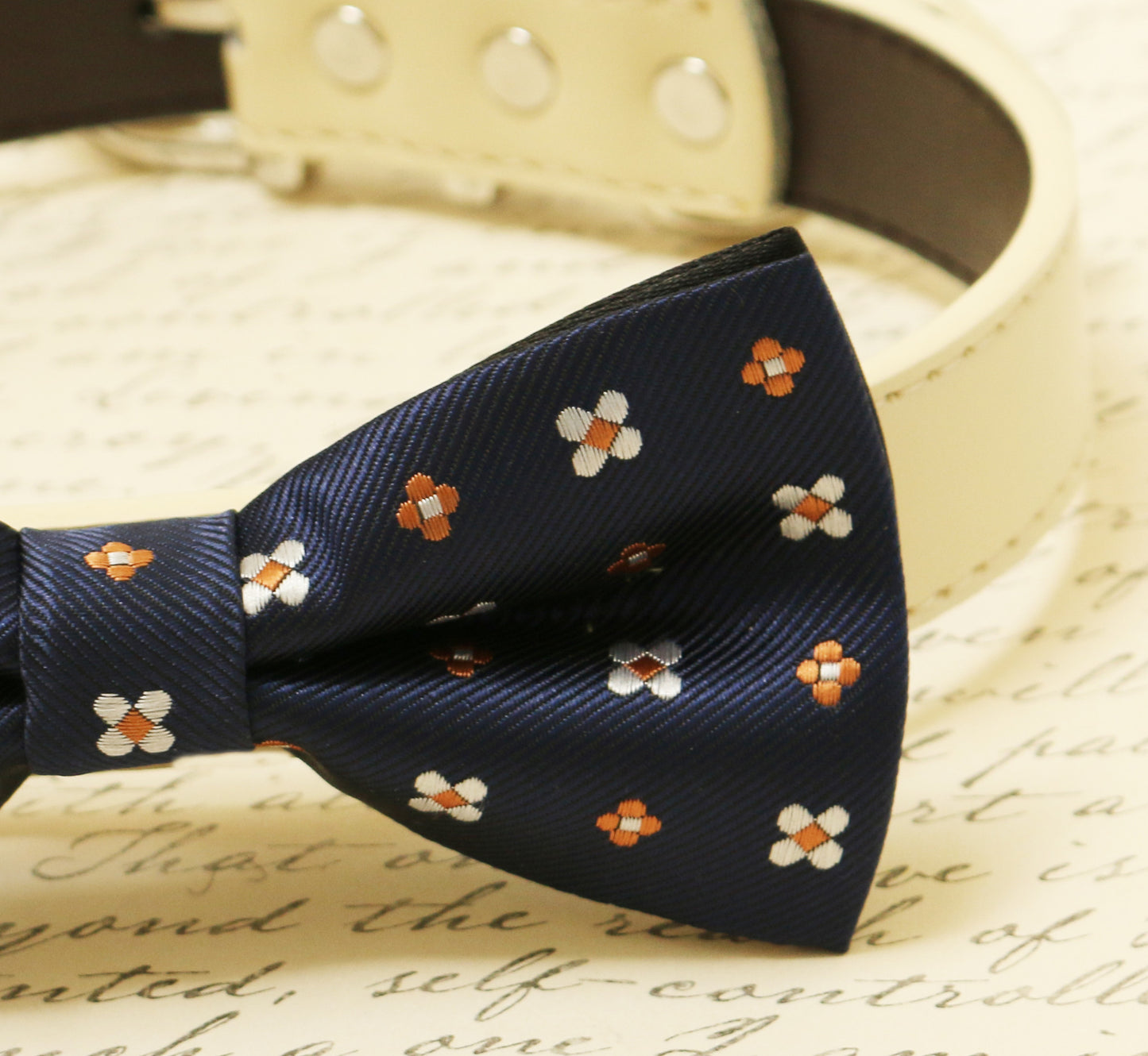 Navy dog Bow tie attached to collar, Pet wedding accessory, dog birthday gift , Wedding dog collar