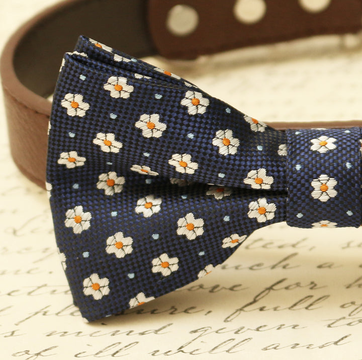 Navy dog bow tie collar- Pet Navy wedding, Floral bow tie , Wedding dog collar