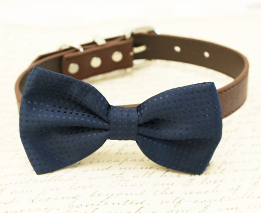 Navy Dog Bow Tie attached to collar, wedding accessory, Something blue , Wedding dog collar