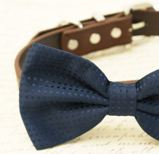 Navy Dog Bow Tie attached to collar, wedding accessory, Something blue , Wedding dog collar