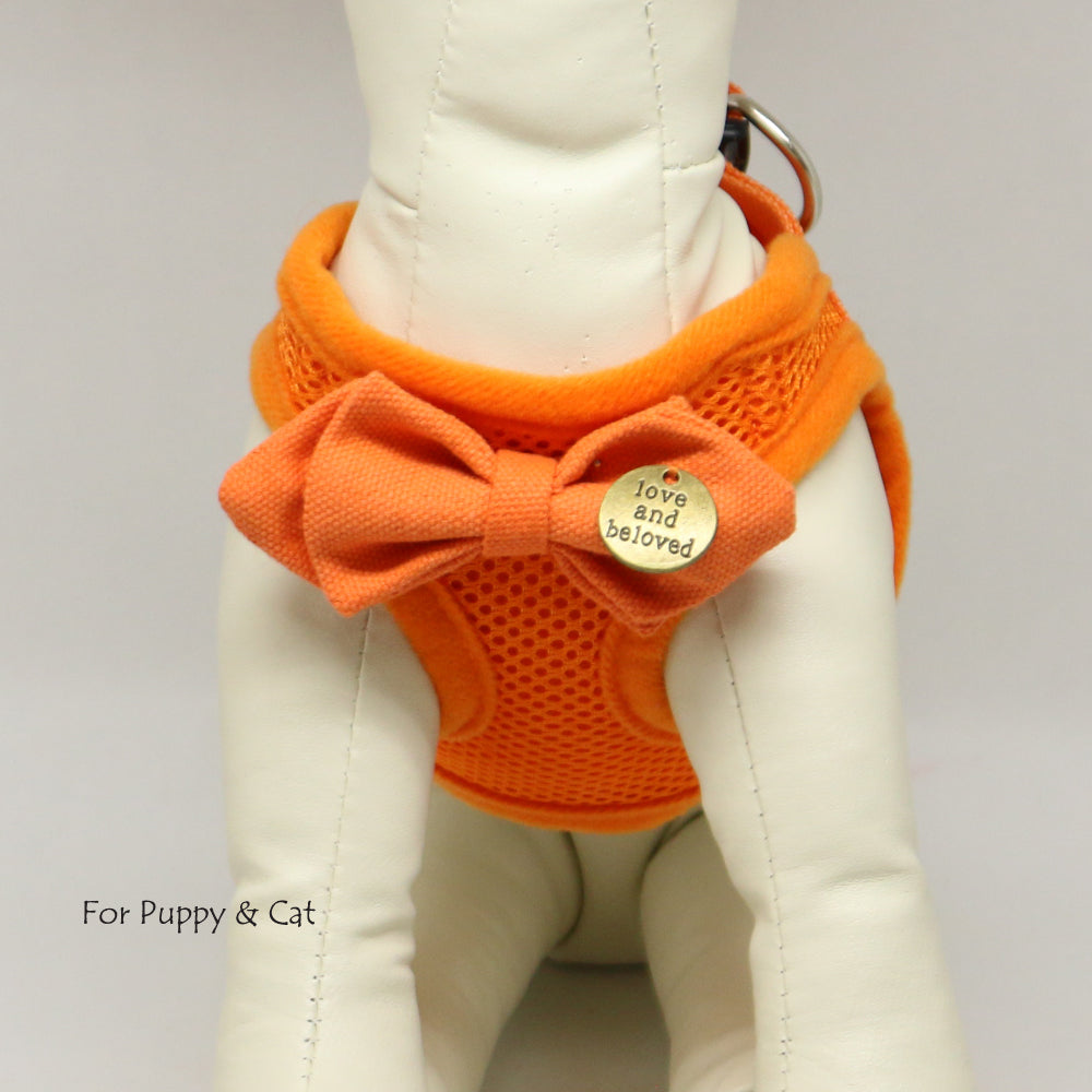 Puppy harness with bow tie, Carrot bow,Love and Beloved, Mesh harness, Lightweight, Breathable, Comfortable,Washable harness,Custom harness , Wedding dog collar