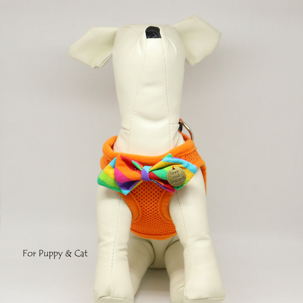 Puppy harness with bow tie, Dreamly Rainbow bow, Love and Beloved, Mesh harness, Lightweight, Breathable, Comfortable,Washable harness , Wedding dog collar
