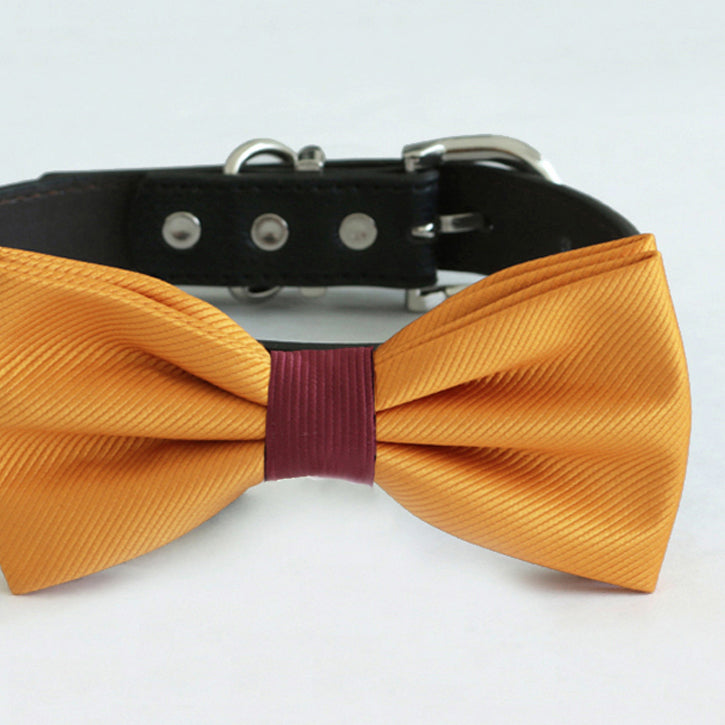 Burnt orange burgundy bow tie collar, handmade Puppy bow tie, XS to XXL collar and bow adjustable Dog ring bearer ring bearer, orange burgundy , Wedding dog collar