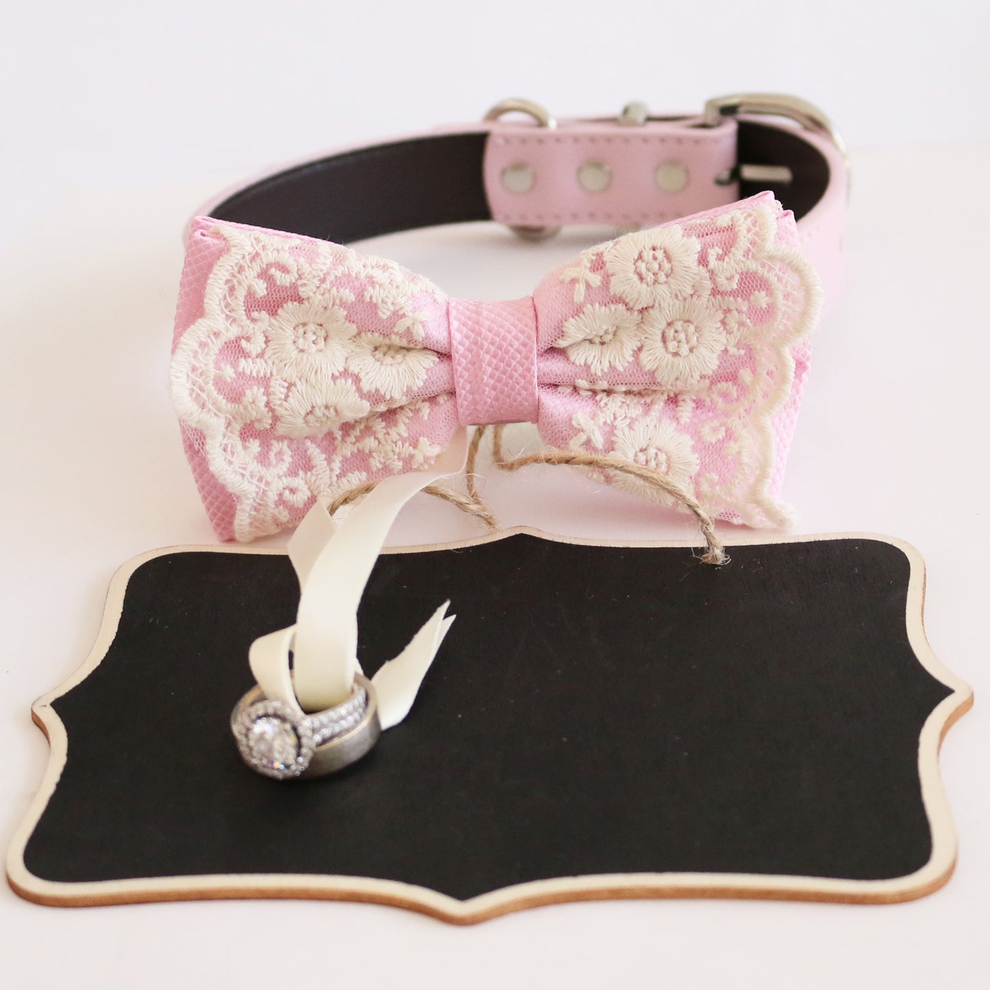Handmade Pink bow tie collar and Small Chalkboards Signs, Proposal, Bridal Sign, Dog Ring Bearer, Marry me, M to XXL collar , Wedding dog collar