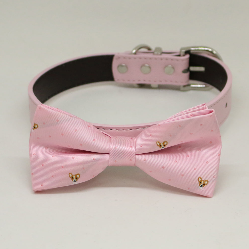 Pink bow tie dog collar, pink leather dog collar, handmade, Pink, Gray, Brown, Lilac, Black dog collar, Dog lovers, Crystal dog collar , Wedding dog collar