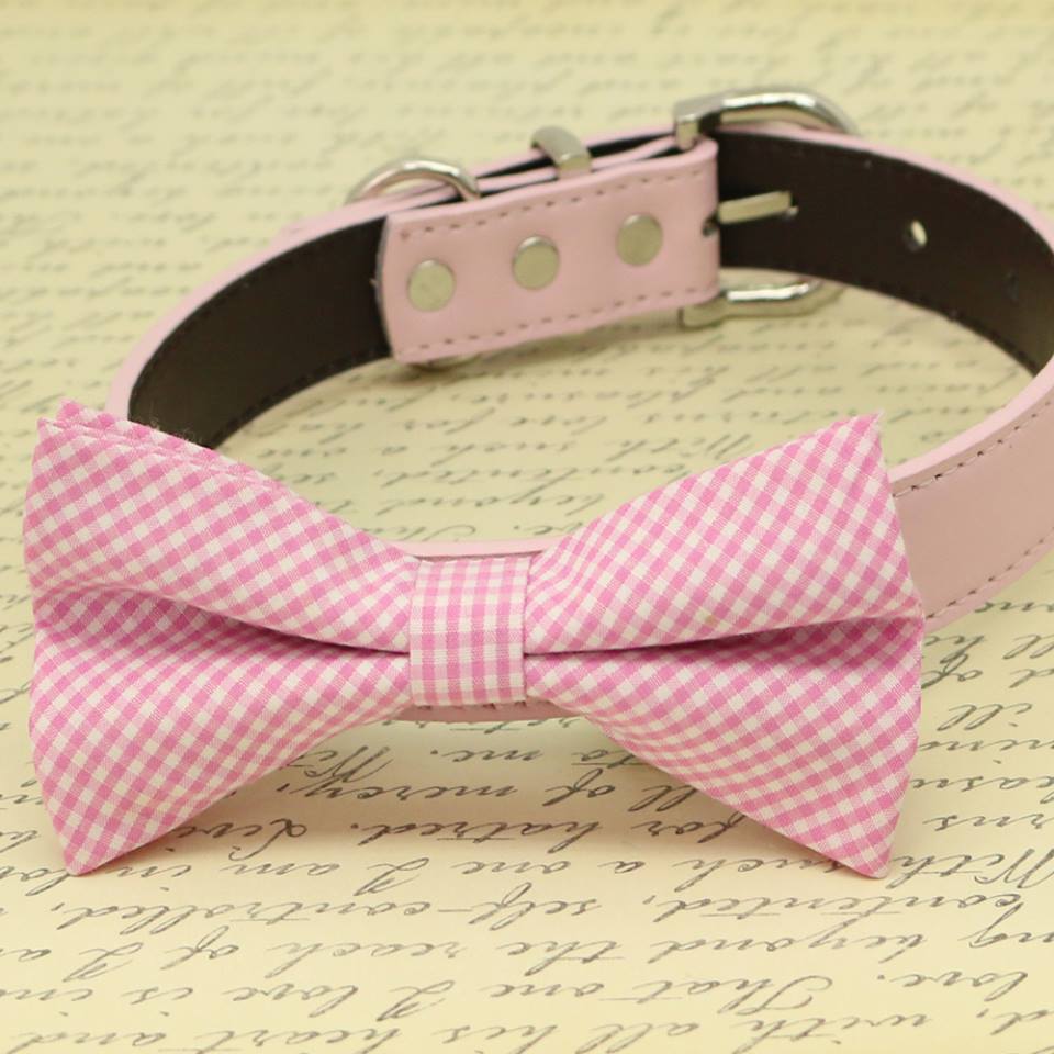 Pink Plaid dog Bow tie collar, high quality, Wedding Pet Accessory, birthday gift , Wedding dog collar