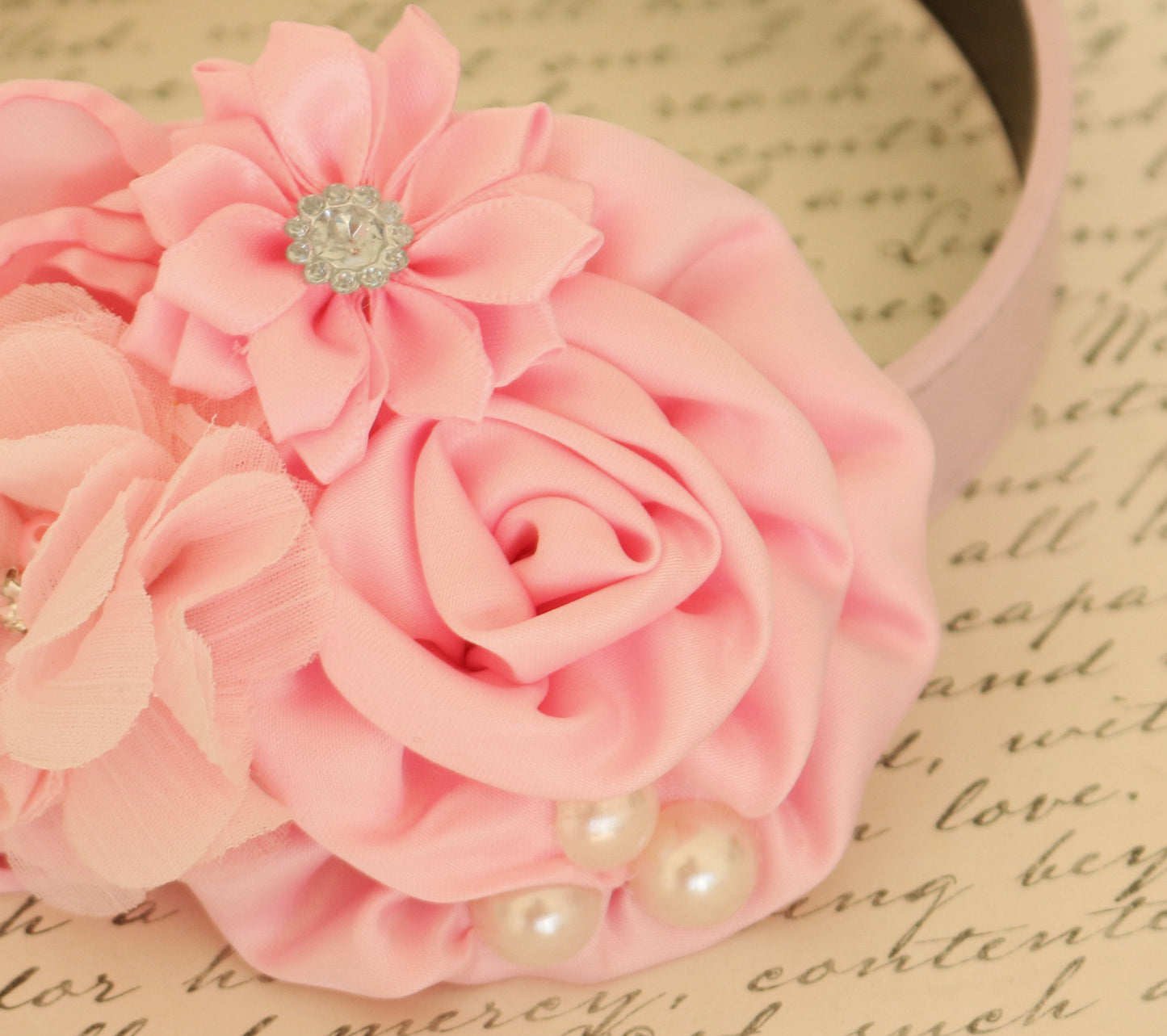 Pink Floral dog collar, Pink wedding, Flowers, Pearl , Wedding dog collar