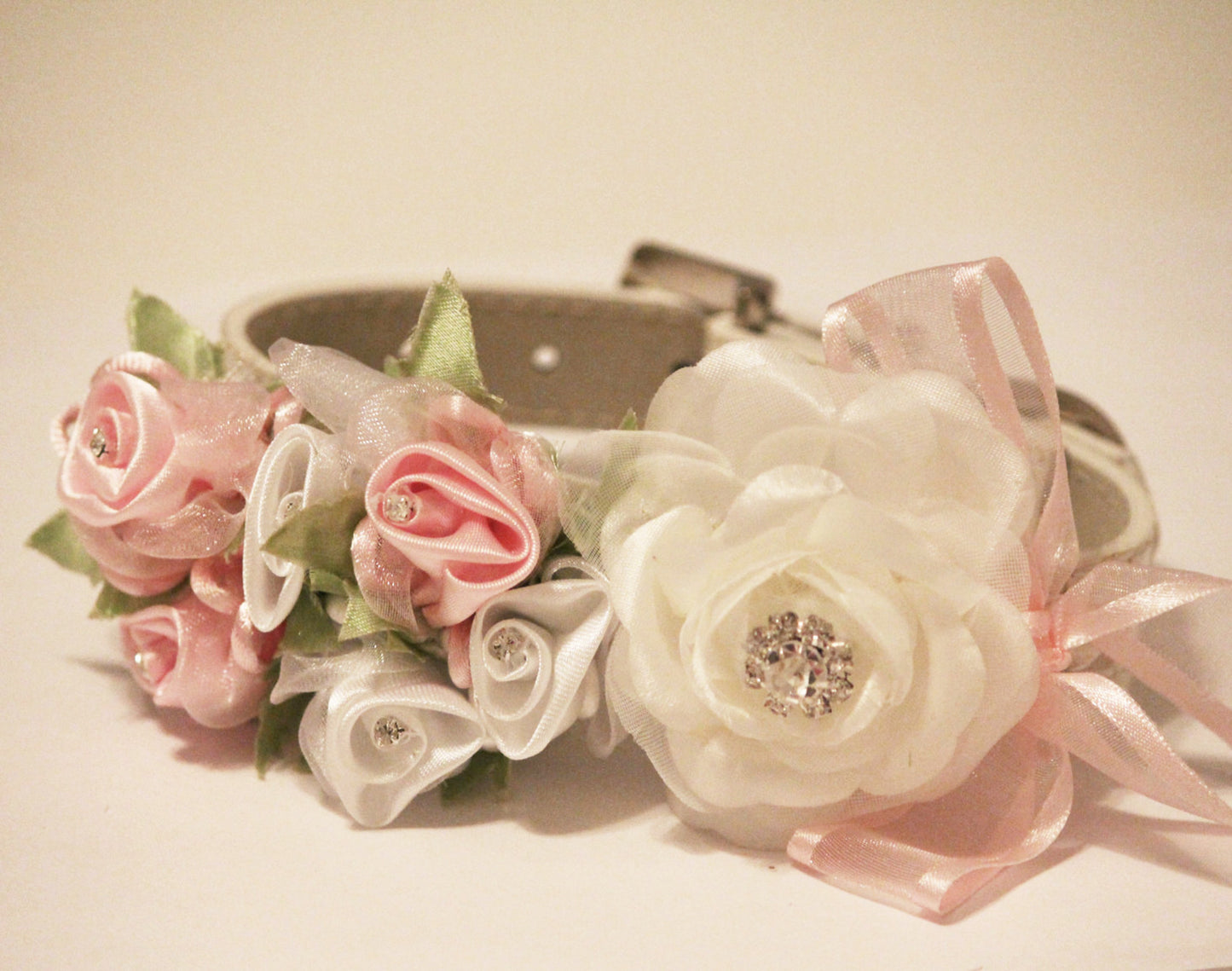 White and Pink dog collar, floral wedding accessory, birthday, Rose flowers , Wedding dog collar
