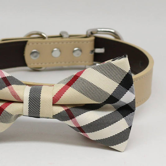 Plaid Burly wood dog bow tie with collar, Plaid wedding dog ideas, pet wedding , Wedding dog collar