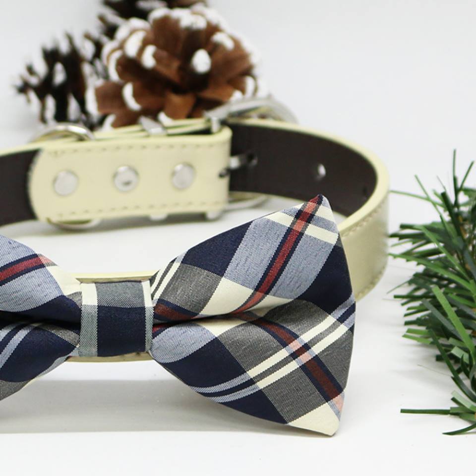 Plaid Burly wood dog bow tie Collar, Wedding lovers, dog birthday gift , Wedding dog collar