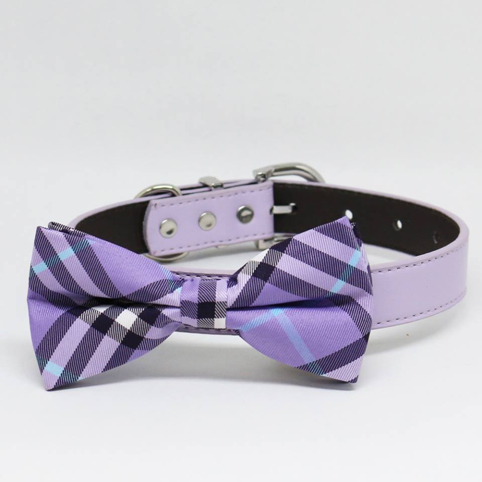 Lavender Dog Bow Tie, Pet plaid Wedding, Dog Lovers , Wedding dog collar