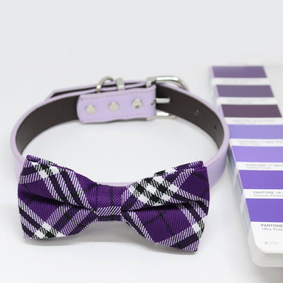 Ultra Violet bow tie Dog collar, Color of 2018 PANTONE 18-3838, Pet wedding, Gifts , Wedding dog collar