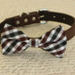 Plaid Brown dog bow tie attached to collar, Pet wedding, dog birthday gift , Wedding dog collar