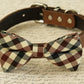 Plaid dog bow tie collar, Black, Brown and Ivory bow, Dog collar , Wedding dog collar