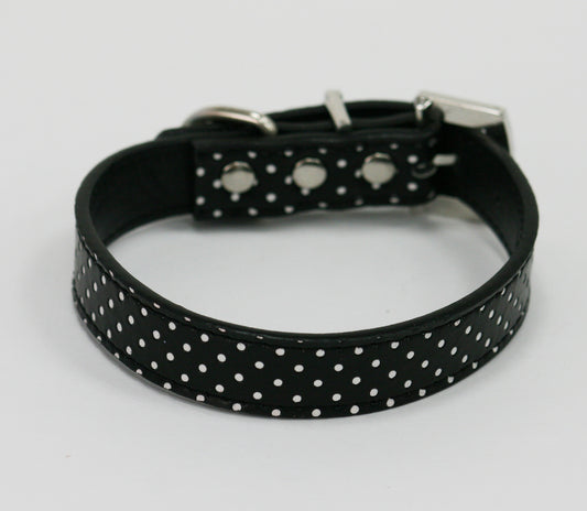 Black Polka dots dog collar, Rhinestone buckle, Cat pet collar, PU Leather , Wedding dog collar