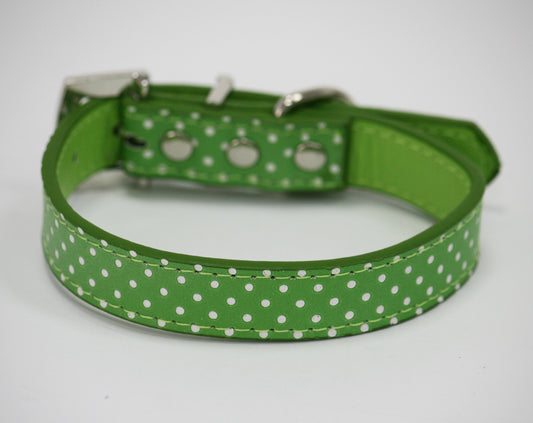Green Polka dots dog collar, Rhinestone buckle, Cat pet collar, PU Leather - LA Dog Store  - 2