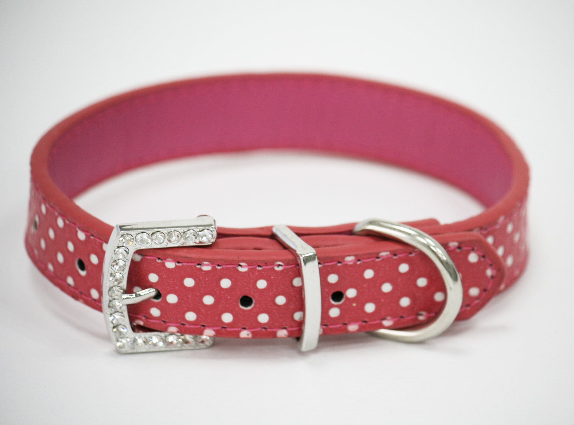 Pink Polka dots dog collar, Rhinestone buckle, Cat pet collar, PU Leather, Pink Lovers - LA Dog Store  - 2