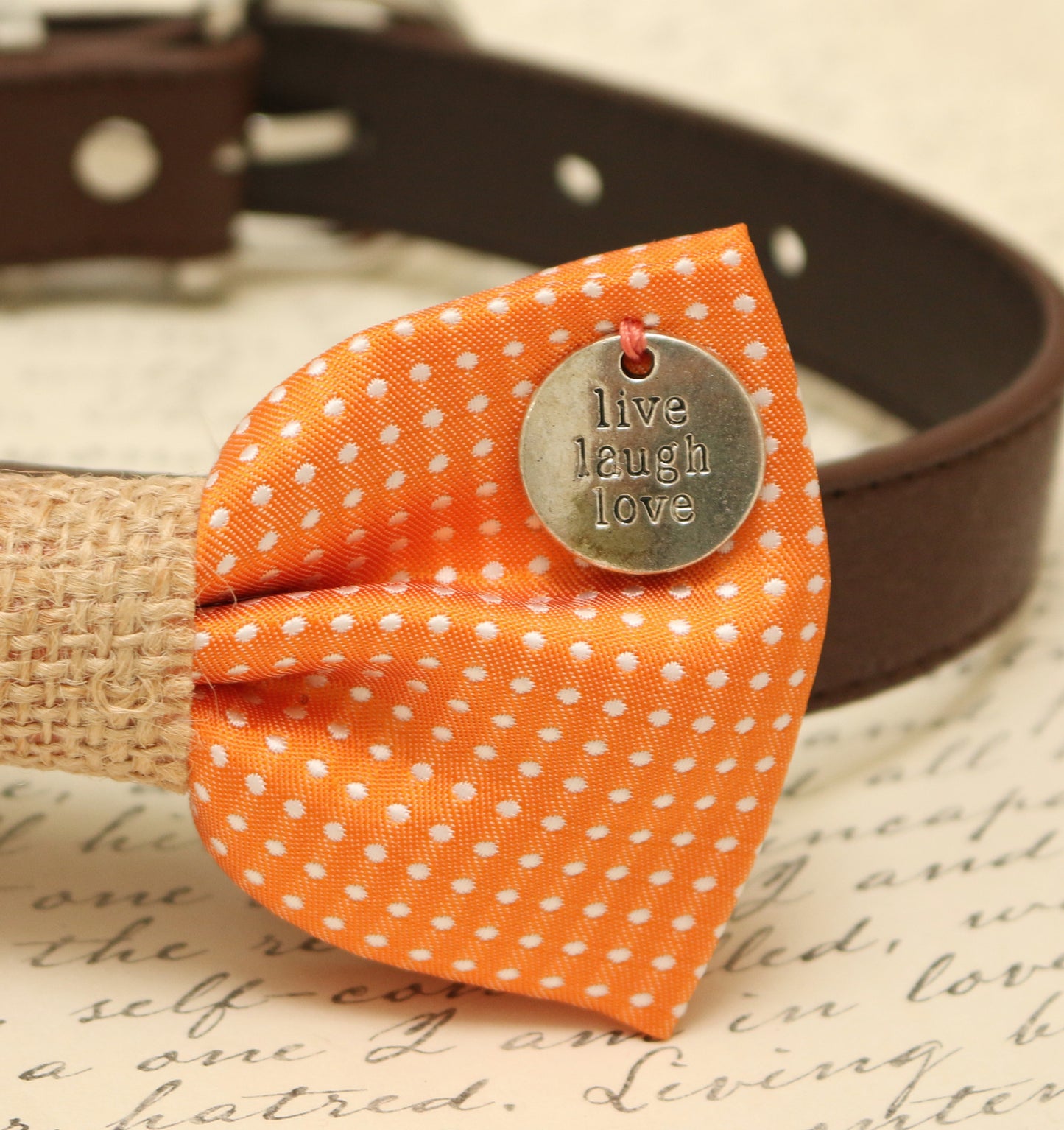 Orange Dog Burlap Bow tie attached to dog collar, Country Rustic wedding , Wedding dog collar