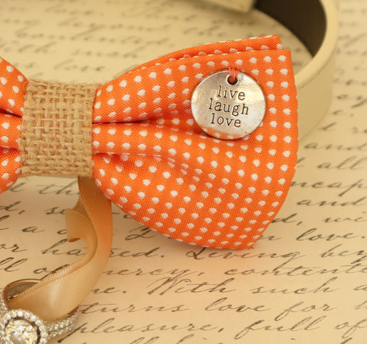 Orange Dog Bow Tie attached to dog collar, Dog ring bearer , Wedding dog collar