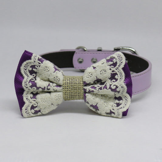 Copy of Pink Dog Bow Tie collar, Lace and Burlap, Handmade dog collar, Pink Lace bow tie , Wedding dog collar