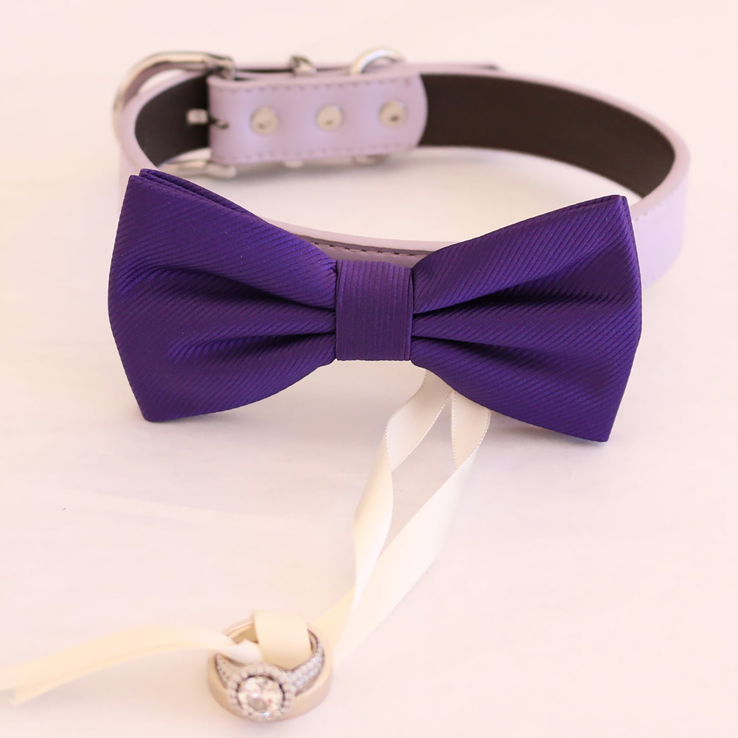 Purple bow tie collar Leather collar Dog ring bearer ring bearer adjustable handmade XS to XXL collar bow Puppy Proposal , Wedding dog collar