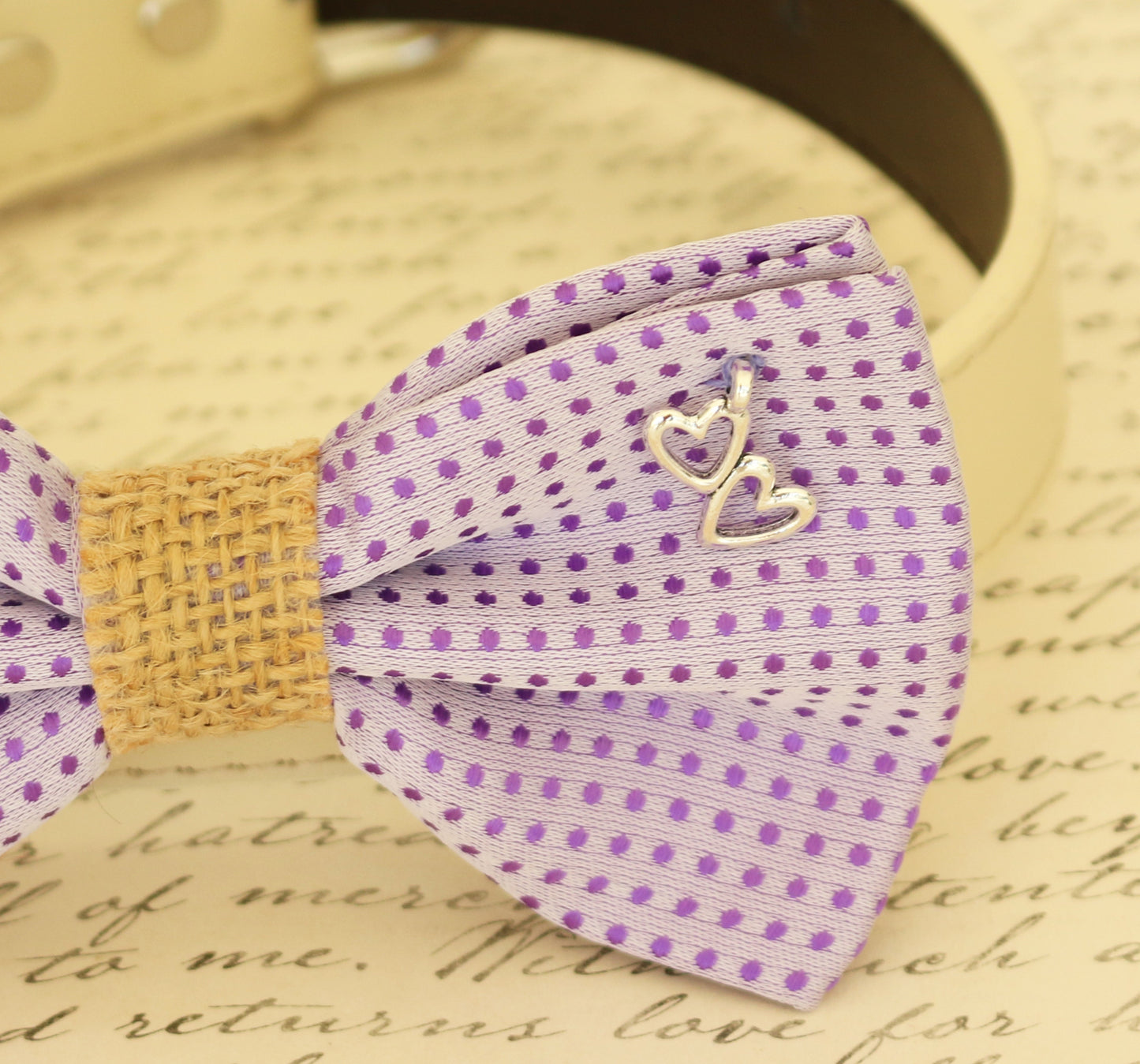 Purple dog bow tie, Bow tie attached to dog collar, Pet wedding accessory , Wedding dog collar