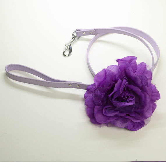 Purple Floral Leash, Wedding accessory, Leather Leash, Lavender, Custom leash, Purple wedding , Wedding dog collar