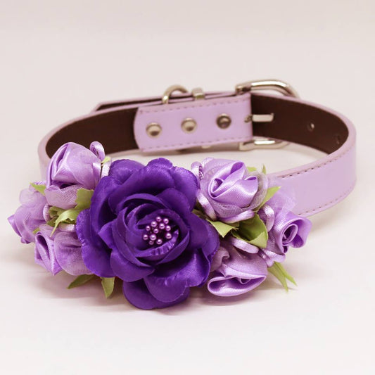 Purple Wedding Dog Collar, High Quality Rose Flowers, Pet Wedding Accessory, Handmade , Wedding dog collar