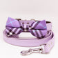 Plaid Lavender Bow tie Dog collar Lilac Leash, Handmade Gifts, Puppy Love, Pets wedding , Wedding dog collar