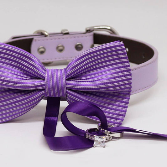 Purple Dog Bow Tie ring bearer Collar, Pet Wedding, Puppy Love, Proposal, Handmade Gifts , Wedding dog collar