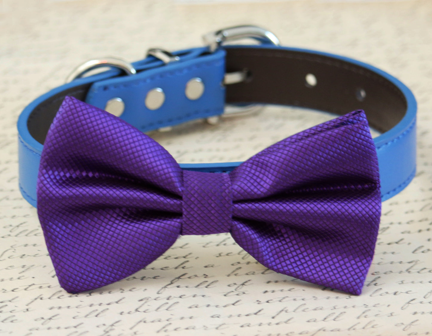 Blue and Purple dog bow tie, pet wedding, dog birthday, blue purple wedding , Wedding dog collar