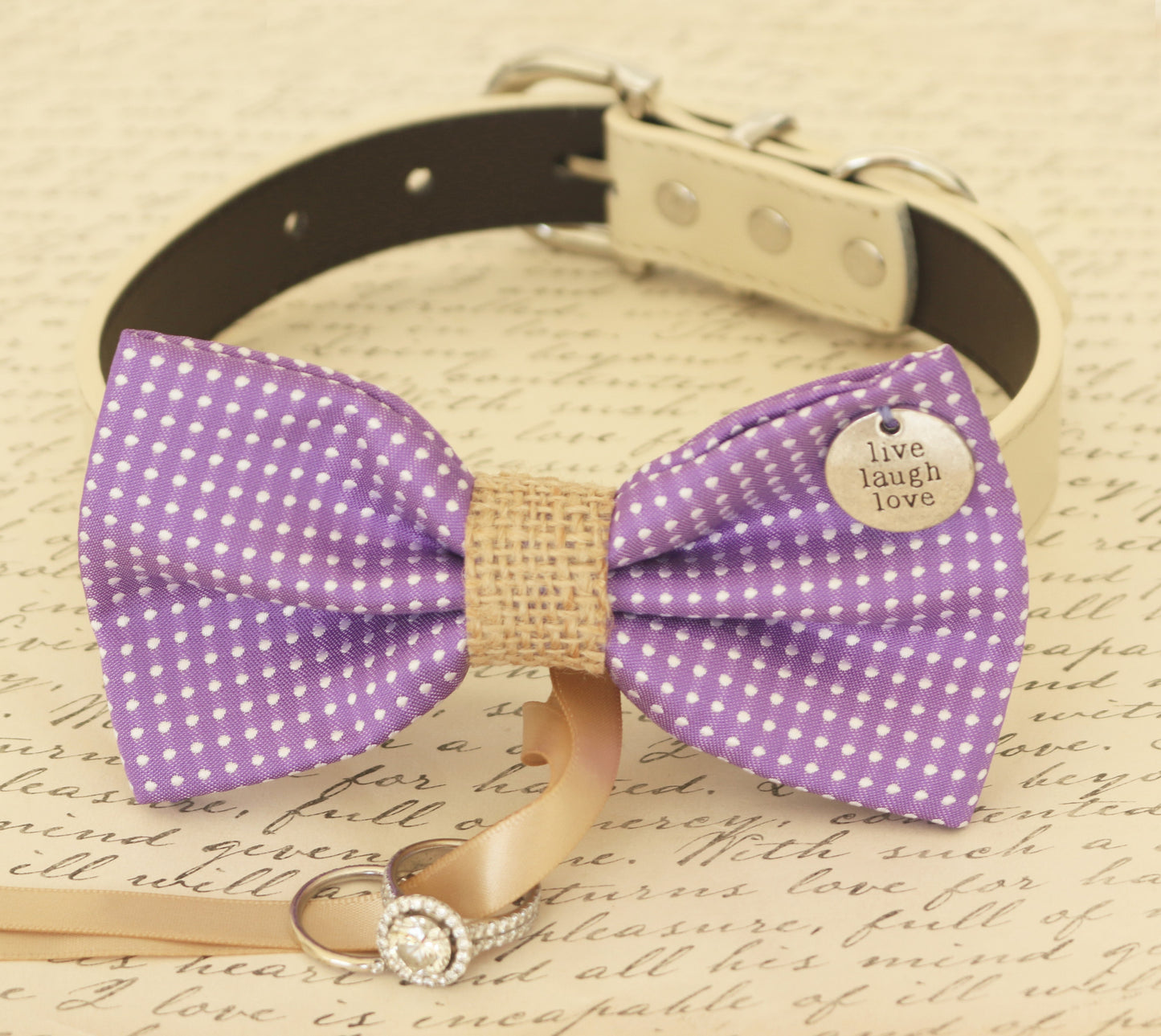 Purple Dog Bow Tie collar, Dog ring bearer, Pet Wedding accessory, Charm , Wedding dog collar