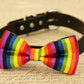 Rainbow dog bow tie attached to collar, Colorful bow tie, pet accessory, Gift , Wedding dog collar