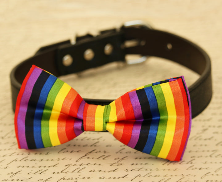 Rainbow dog bow tie attached to collar, Colorful bow tie, pet accessory, Gift , Wedding dog collar