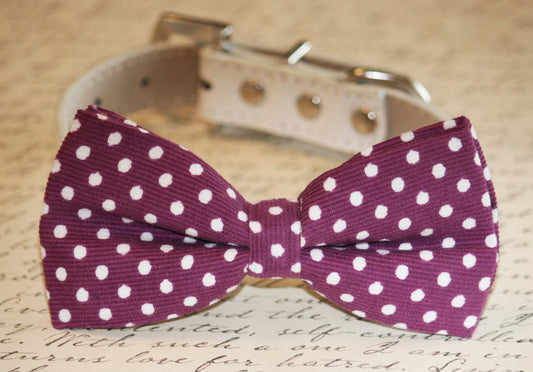 Raspberry Polka dots Dog Bow tie attach to collar, Raspberry wedding , Wedding dog collar