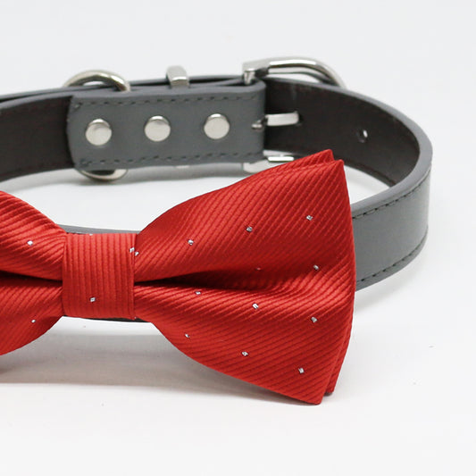 Apple Red Dog Bow Tie collar, dogs Gift, Pet Wedding, Puppy Love, Handmade , Wedding dog collar