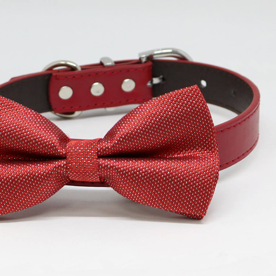 Red dog Bow tie Collar, Pet Wedding, Puppy Love, Handmade Gifts , Wedding dog collar