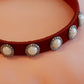 Pearl Beaded Dog Collar, Pearl Dog collar, Cute Red Collar with Cute Small Rhinestone Paw, Small Dog. Love Red , Wedding dog collar