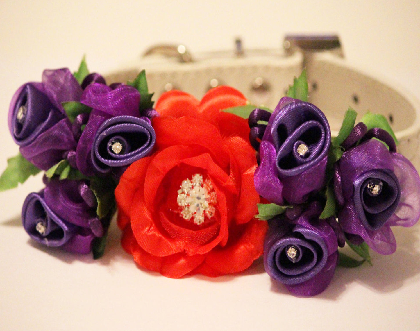 Red Purple Floral Dog Collar, Dog wedding, Floral wedding , Wedding dog collar