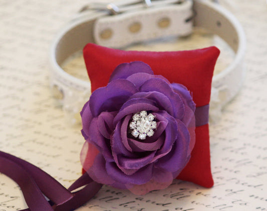 Red and Purple Ring Pillow for dogs, Chic Ring Pillow Collar, Ring Bearer, Proposal , Wedding dog collar